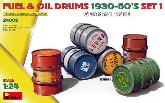 Miniart - FUEL & OIL DRUMS 1930-50's SET 1 (GERMAN TYPE) KIT 1:24 - Cod. MIN24009
