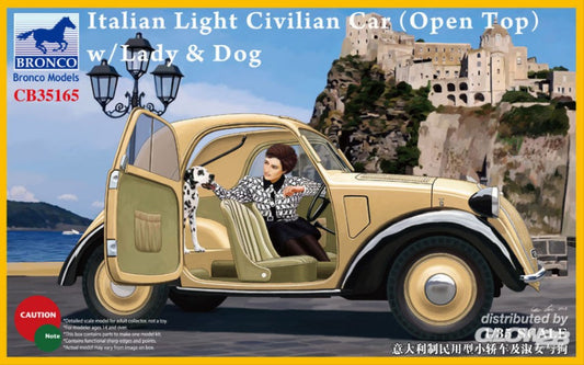 Bronco Model - ITALIAN LIGHT CIVILIAN CAR (TOPOLINO OPEN TOP) WITH LADY & DOG KIT 1:35 - Cod. CB35165