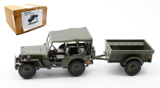 Cararama - NECAF 1/4 TON MILITARY VEHICLE NL 1955 CLOSED TOP + REMORQUE 1:43 - Cod. CANECAF-02