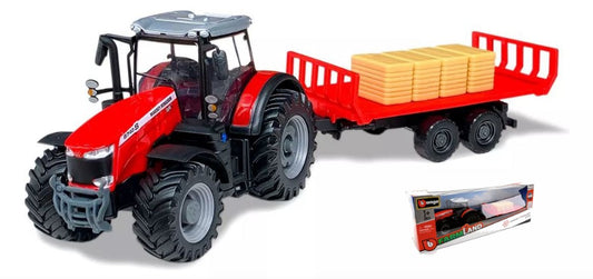 Burago - TRATTORE MASSEY FERGUSON 87405 2010 TRASPORTO BALLE PAGLIA cm 24 - Cod. BU31920B