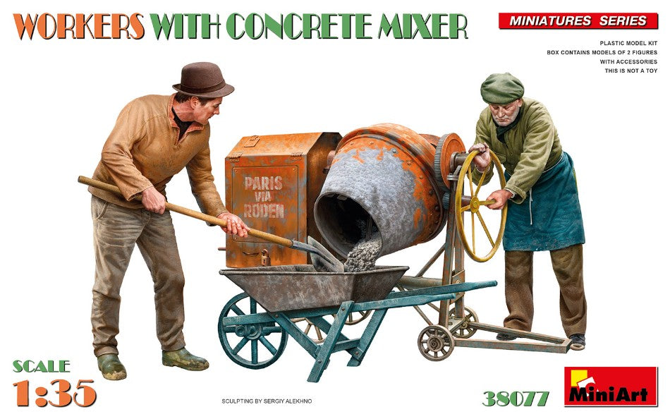 Miniart - WORKERS WITH CONCRETE MIXER KIT 1:35 - Cod. MIN38077