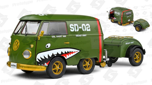 Solido - VOLKSWAGEN T1 VAN KOOL COMBI WITH TRAILER 1950 GREEN 1:18 - Cod. SL1810901