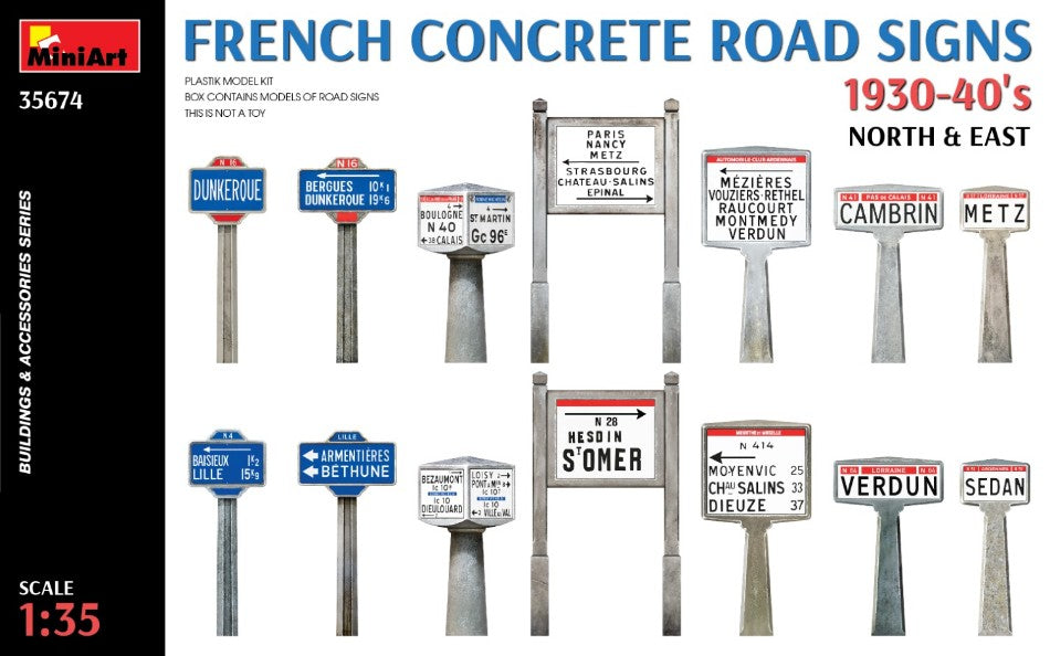 Miniart - FRENCH CONCRETE ROAD SIGNS 1930-40 NORTH & EAST KIT 1:35 - Cod. MIN35674