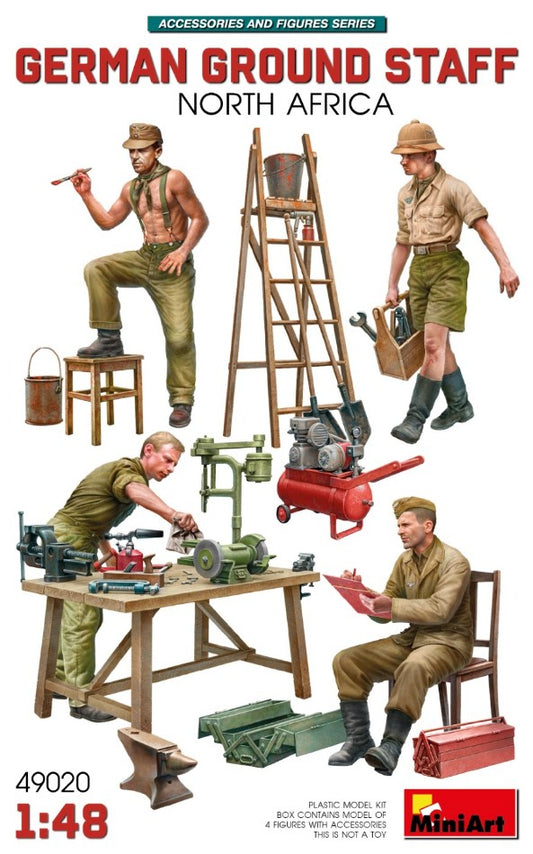 Miniart - GERMAN GROUND STAFF W/ACCESSORIES NORTH AFRICA KIT 1:35 - Cod. MIN49020