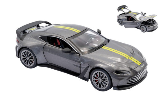 Re.el.toys - ASTON MARTIN V12 VANTAGE GREY W/YELLOW STRIPES 1:24 - Cod. RE0803GY