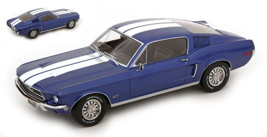 Kk Scale - FORD MUSTANG GT FASTBACK 1968 BLUEMETALLIC/WHITE 1:18 - Cod. KKDC181394