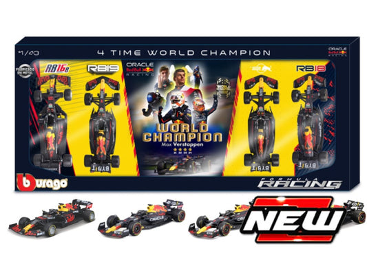 Burago - RED BULL SET 4 x F1 WORLD CHAMPION M.VERSTAPPEN 2021-2022-2023-2024 1:43 - Cod. BU38213