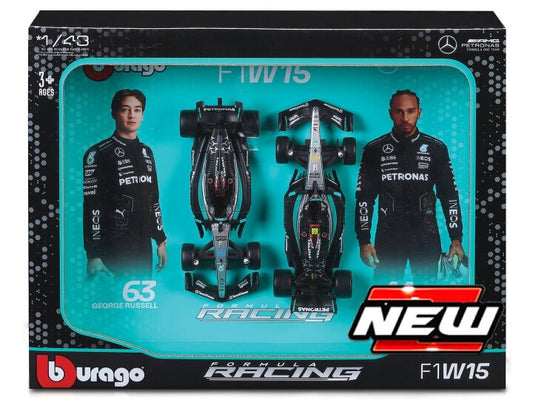 Burago - MERCEDES F1 W15 SET N.44 L.HAMILTON + N.63 G.RUSSELL 2024 1:43 - Cod. BU38115