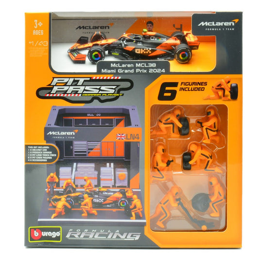 Burago - PIT STOP SET MC LAREN MCL 38 N.4 LANDO NORRIS 2024 1:43 - Cod. BU38451N
