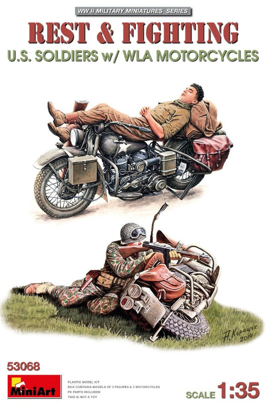 Miniart - REST & FIGHTING U.S. SOLDIERS W/WLA MOTORCYCLES KIT 1:35 - Cod. MIN53068