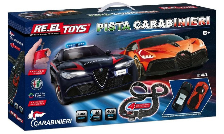 Re.el.toys - PISTA A.R.GIULIA Q4 CARAB.+BUGATTI DIVO mt 4,8 C/TURBO-CONTAG.-LUCI1:43 - Cod. RE0921