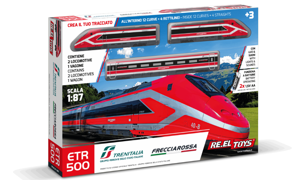 Re.el.toys - TRENO FRECCIAROSSA ETR500E C/LUCI E SUONI cm 147x101 A BATTERIA 1:87 - Cod. RE0347