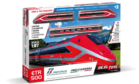 Re.el.toys - TRENO FRECCIAROSSA ETR500E C/LUCI E SUONI cm 147x101 A BATTERIA 1:87 - Cod. RE0347